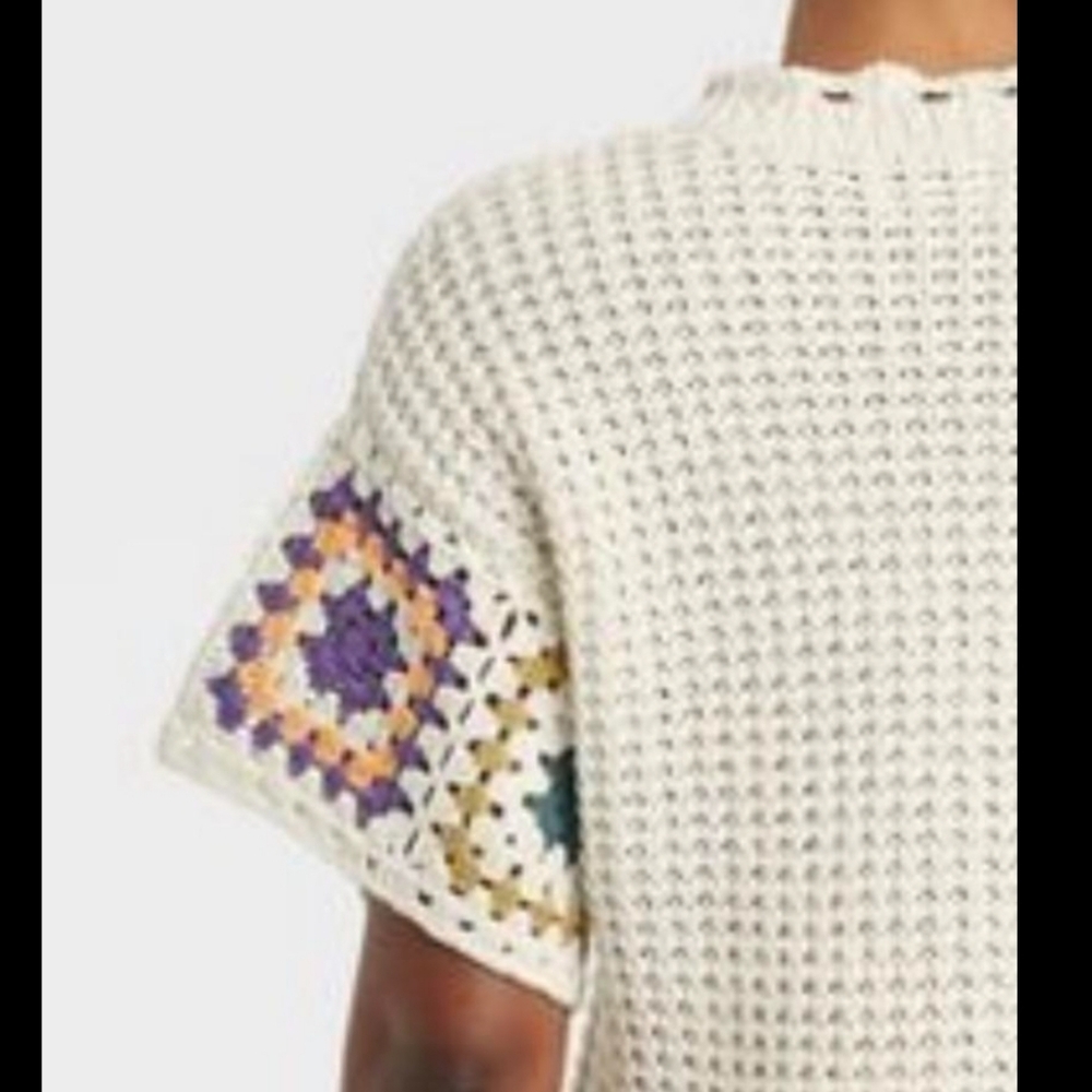 Universal Thread White Crochet Granny Square Sweater - Picture 2 of 6